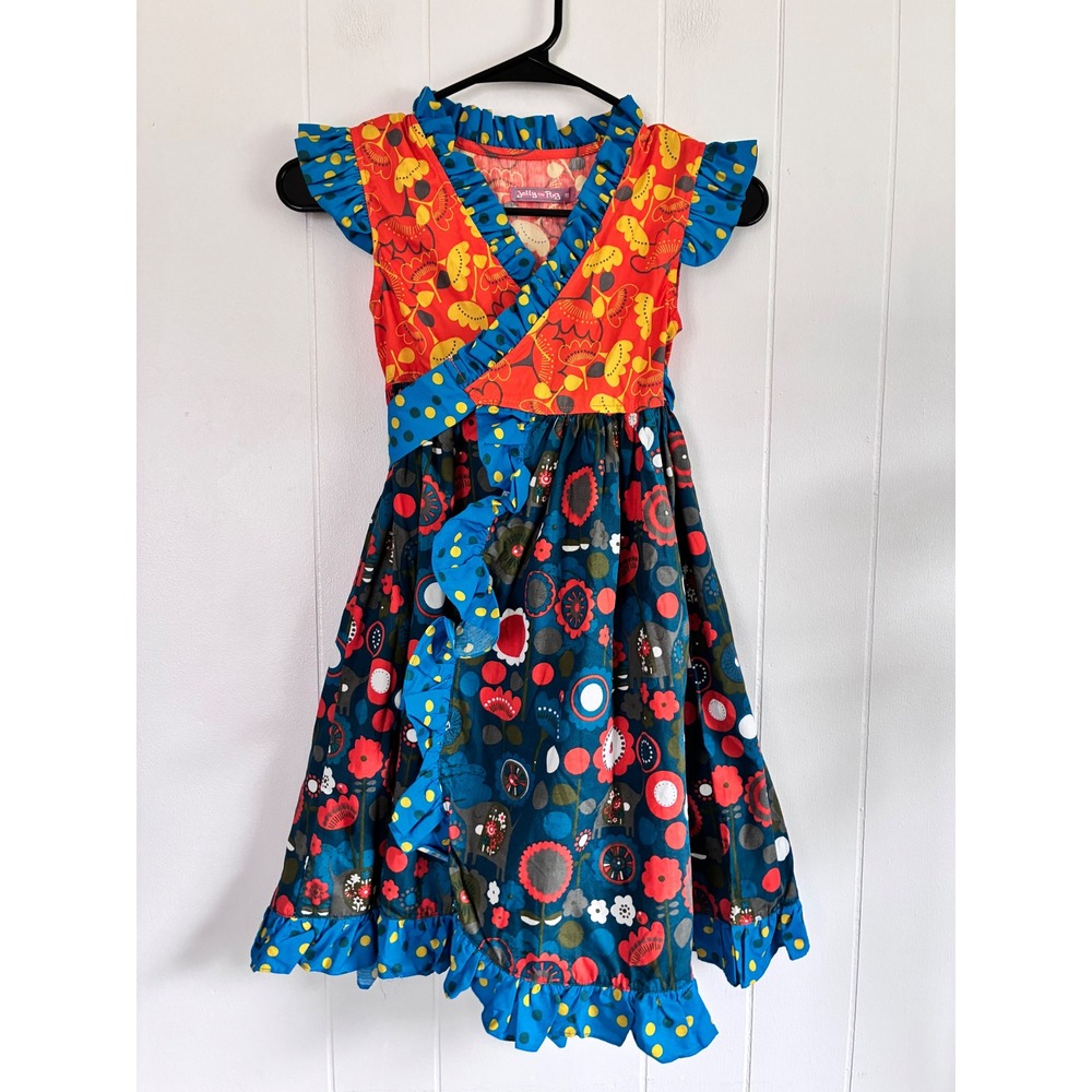 Jelly the Pug Agra Misha Dress Kids 10 Floral Elephant Mixed Print Ruffle Cotton